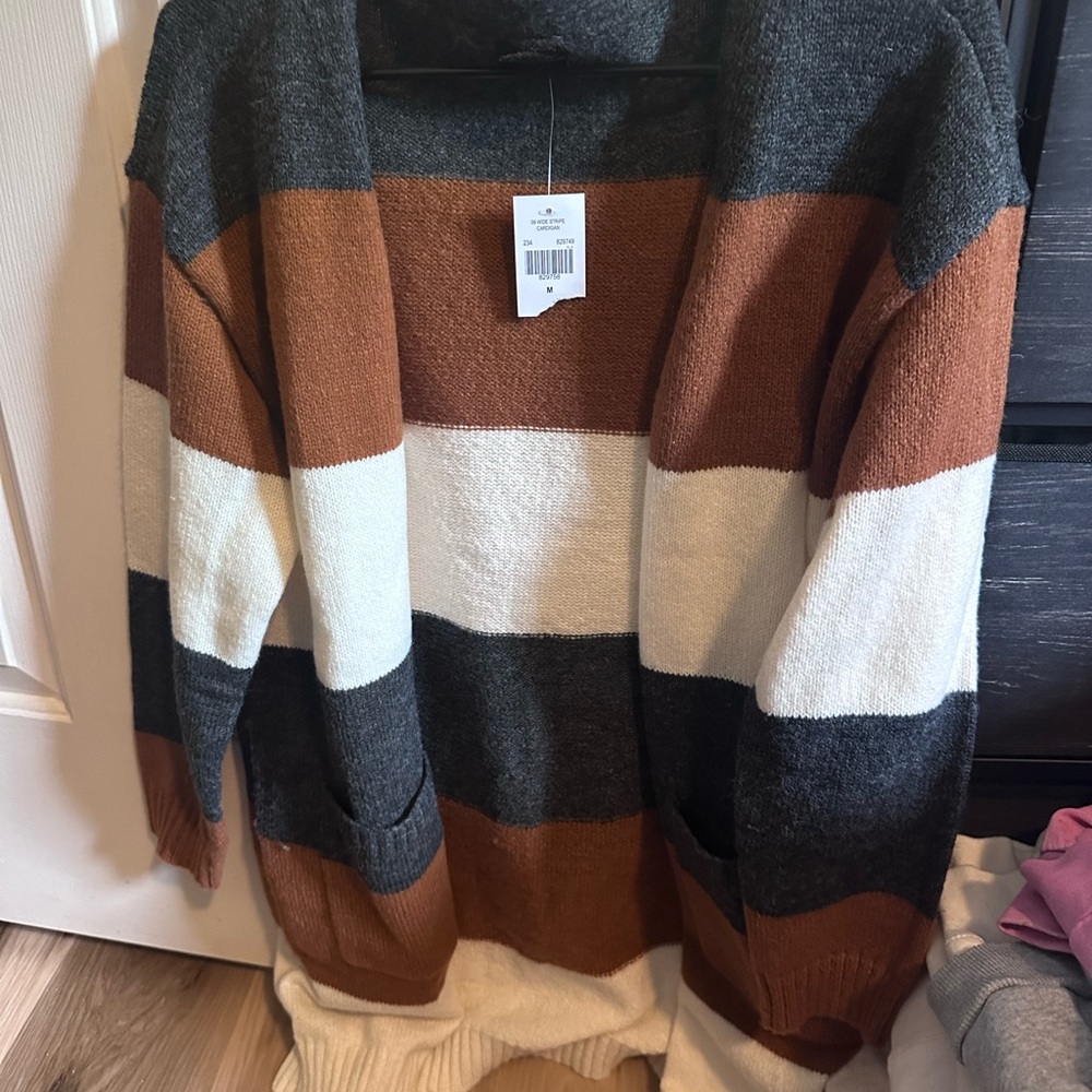 Striped Women's Sweater - Black, Brown, and Cream